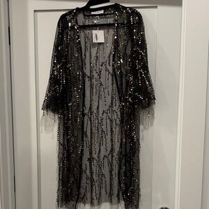 Sequin Embellished Black Kimono